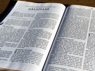 Bible open to the book of Galatians