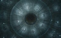 A view of a chandelier from directly blow that appears as an eyeball.