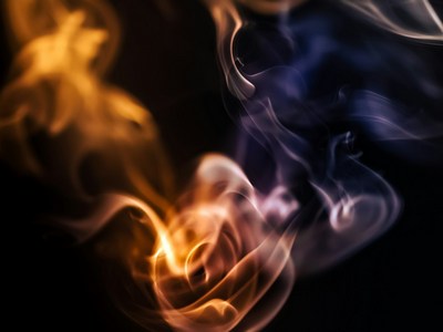 A floating vapor in orange and blue tones