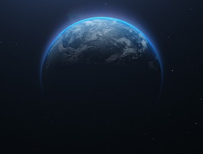 Eclipse with a blue ring above the earth.